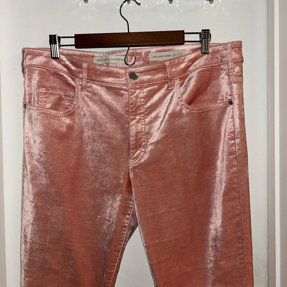 Pilcro And The Letterpress Crushed Pink Velvet High Rise Skinny Jeans Womens 32 - Picture 3 of 9